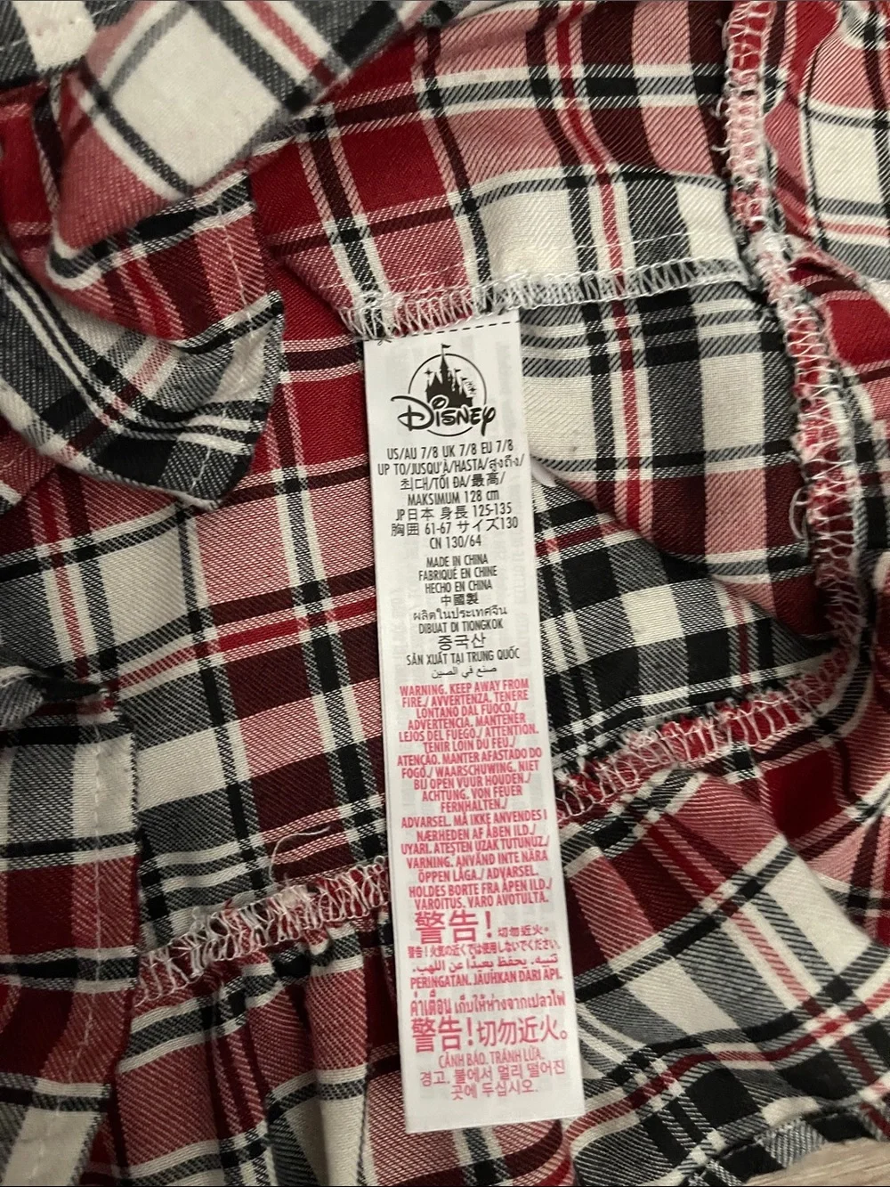 Disney Parks Disneyland World plaid holiday long sleeve nightgown pajamas 7/8